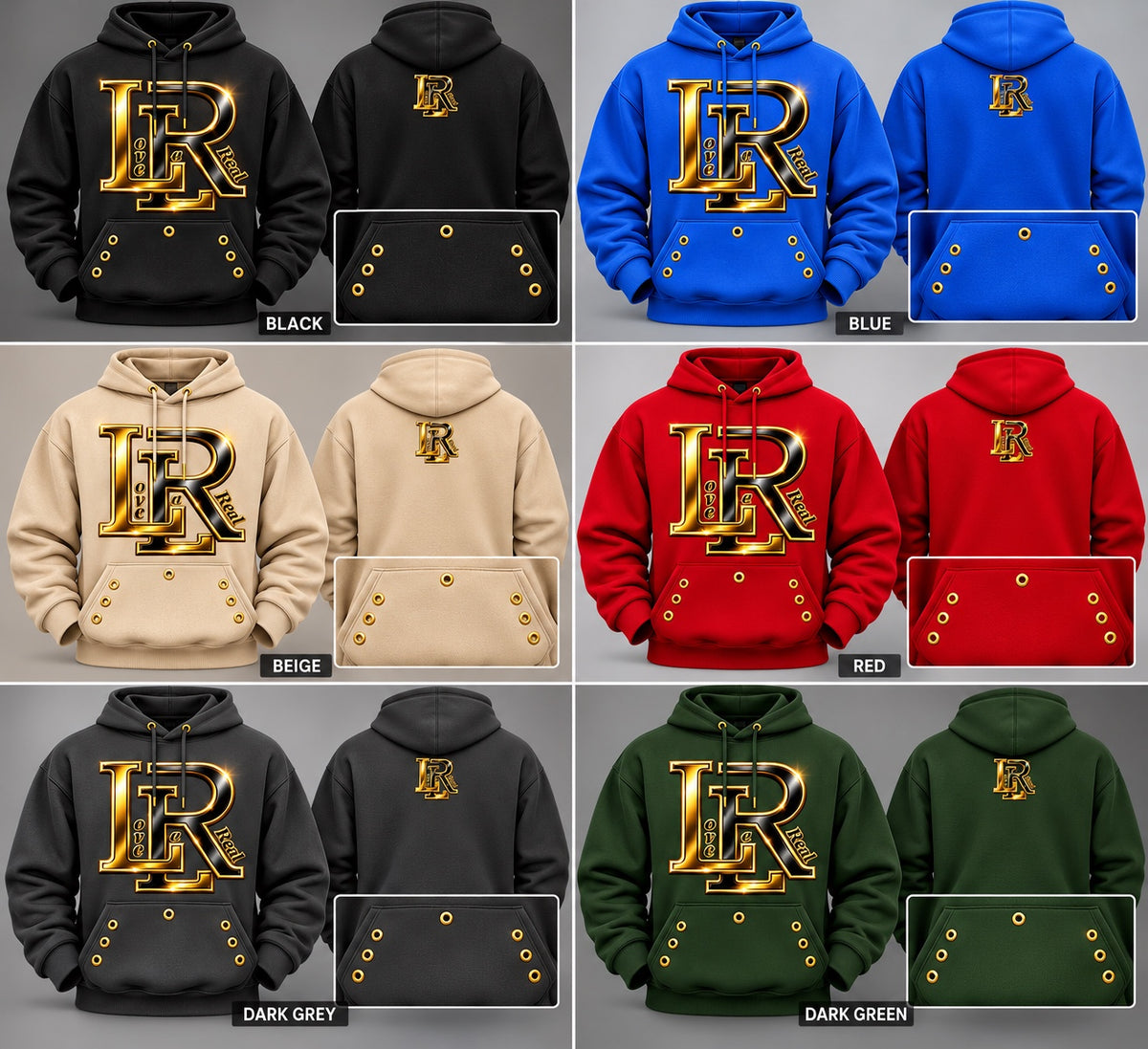 Love La Real LR gold hoodie in six colors