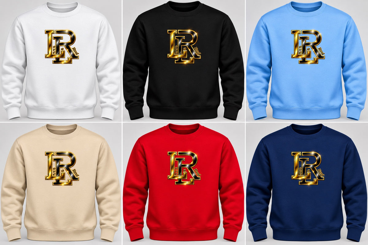 Love La Real LR logo sweatshirt collection in white black light blue beige red and navy